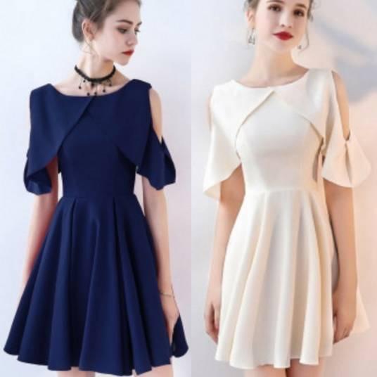 ワンピース ミニ丈 パーティードレス イブニングドレス 肩開き エレガント 大人 可愛い フレア デート 上品 可愛い 結婚式二次会