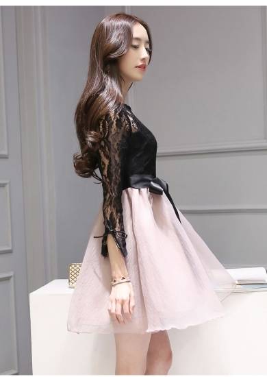 ワンピース パーティードレス ミニ丈 レディース シースルー レース 花