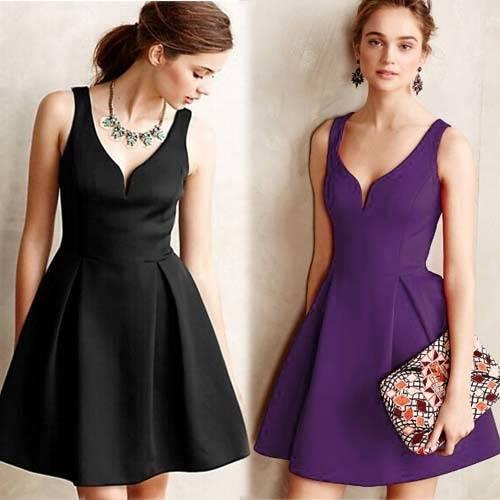 パーティードレス イブニングドレス 春夏 結婚式 二次会 披露宴 ブラック 大きいサイズ ミニ丈 ショート丈 ノースリーブ 袖なし Aライン Xライン フレア 無地 Vネック 20代 30代 大人 フォーマル シンプル きれいめ レディース