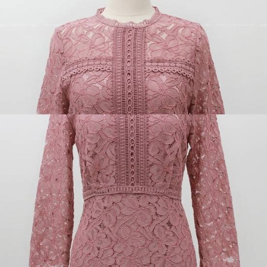 ワンピース ひざ丈 ミモレ丈 レディース フェミニン 袖フリル レース