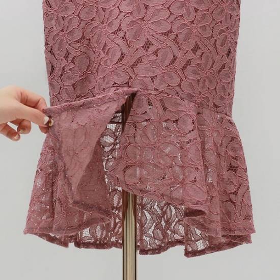 ワンピース ひざ丈 ミモレ丈 レディース フェミニン 袖フリル レース