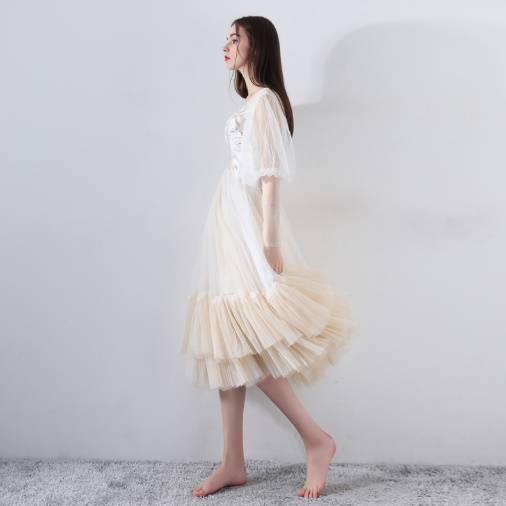 パーティードレス 春夏 結婚式 20代 ミモレ丈 長袖 袖あり Vネック レース