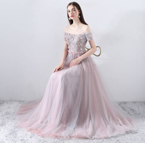 ロングドレス Aライン 花柄 刺繍 パール オフショルダー パーティドレス レース トレンド フェミニン 結婚式二次会 お呼ばれ ピンク オフショルダー 花柄刺繍 ロングドレス ロングドレス Aライン