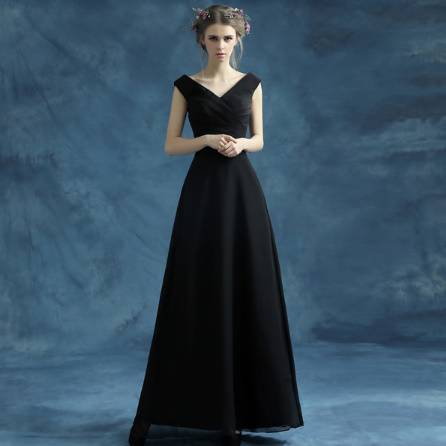 ロングドレス Aライン 黒 スレンダーライン ブラック シンプル 上品