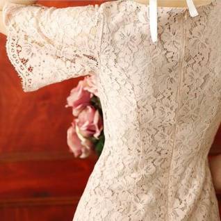 ワンピース フレア袖 総レース 半袖タイト 花柄レース トレンド