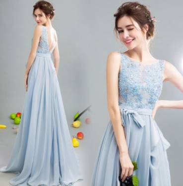 ロングドレス 演奏会 パーティードレス ウエディングドレス 春夏 結婚式 二次会 披露宴 ブルー 大きいサイズ ロング丈 マキシ丈 ノースリーブ 袖なし Aライン フレア 刺繍 花柄 立体 透け感 シースルー ラウンドネック 20代 30代 大人かわいい フォーマル フェミニン ガーリー