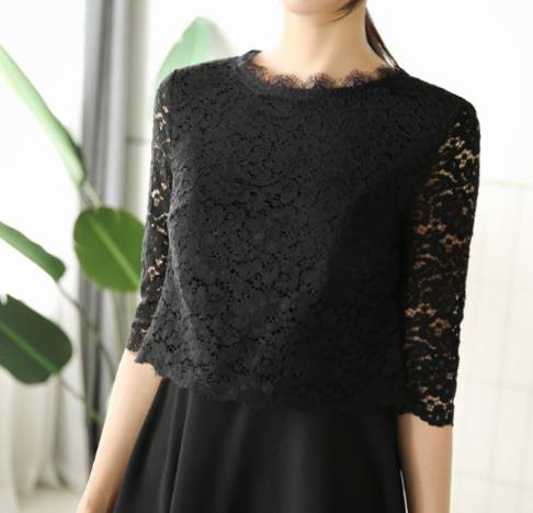 ケープ風ワンピース バックリボン シック レース柄 バックリボン