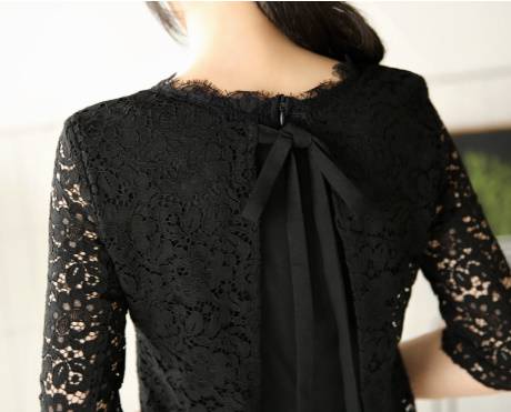 ケープ風ワンピース バックリボン シック レース柄 バックリボン