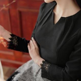 袖口レースワンピース 2ピース風 入学式 卒業式 謝恩会 フェミニン