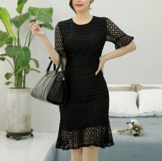 ミディ丈レースワンピースマーメイドライン シック エレガント フレア レース シースルー 上品 入学式 卒業式 結婚式二次会 お呼ばれ