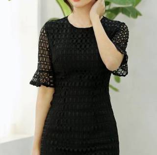 ミディ丈レースワンピースマーメイドライン シック エレガント フレア