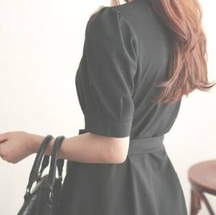 ミモレ丈ワンピース カシュクール Vネック ウエストリボン