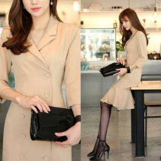 マーメイドワンピース 2色 七分袖 クラシカル フロントボタン 裾