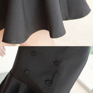 マーメイドワンピース 2色 七分袖 クラシカル フロントボタン 裾