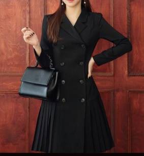 プリーツワンピース ダブルボタン シック クラシカル Ａライン 七分袖 フェミニン 通勤 卒業式 入学式 謝恩会 結婚式二次会 お呼ばれ プリーツワンピース ダブルボタン シック クラシカル Aライン 七分袖