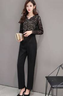 ブラックレースオールインワン シースルー パンツドレス ブラック 結婚