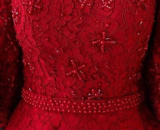 ロングドレス 赤 パーティードレス イブニングドレス 春夏 結婚式 二次会 披露宴 ボルドー 大きいサイズ ロング丈 ミモレ丈 五分袖 半袖 袖あり Aライン フレア 刺繍 レース 花柄 ビーズ ハイネック 20代 30代 大人かわいい フォーマル フェミニン ロングドレス 赤 パーティードレス イブニングドレス 春夏 結婚式