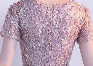 半袖パーティードレス 大人かわいい 花柄 レース 花びら 体型カバー