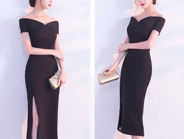 ロングドレス 黒 パーティードレス イブニングドレス 春夏 結婚式