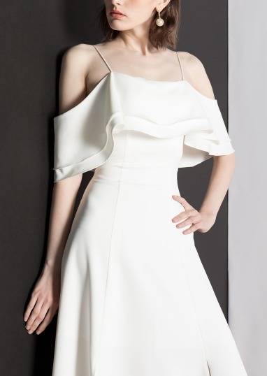 パーティードレス フリル スリット オフショルダー ロング丈 無地