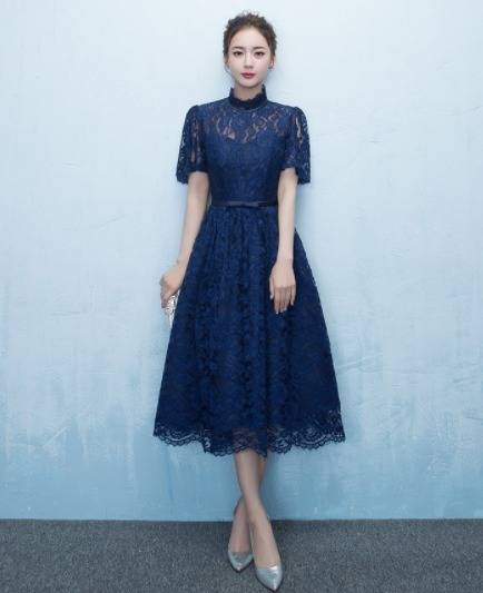 ロングドレス 演奏会 パーティードレス ワンピースドレス 春夏 結婚式 二次会 披露宴 ネイビー 大きいサイズ ロング丈 ミモレ丈 半袖 袖の通販はau Pay マーケット Me Too