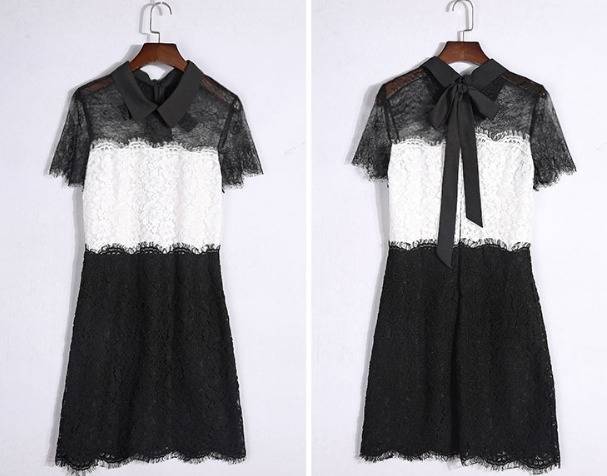 パーティードレス バイカラー 花柄 レース リボン ワンピース ミニ丈