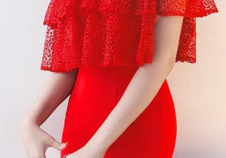 パーティードレス オフショルダー フリル マーメイド 2色 タイト