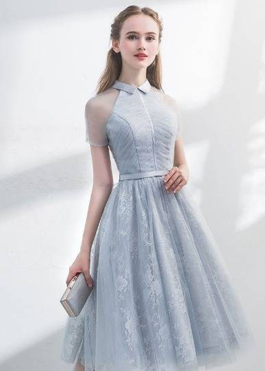 パーティードレス 花柄 レース 半袖 グレー 膝下丈 ミディ丈 フレア Aライン エレガント パーティー 結婚式 二次会 お呼ばれ  ワンピースの通販はau PAY マーケット - Me too | au PAY マーケット－通販サイト
