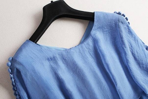 パーティードレス クルーネック 半袖 オープンショルダー 花ベルト