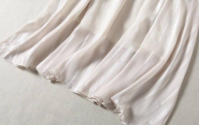 パーティードレス 長袖 リボンタイ 膝丈 ミディ丈 Aライン ストライプ