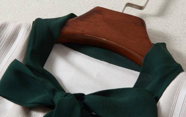 パーティードレス 長袖 リボンタイ 膝丈 ミディ丈 Aライン ストライプ フレア エレガント パーティー 結婚式 二次会 お呼ばれ パーティードレス 長袖 リボンタイ 膝丈 ミディ丈 Aライン ストライプ