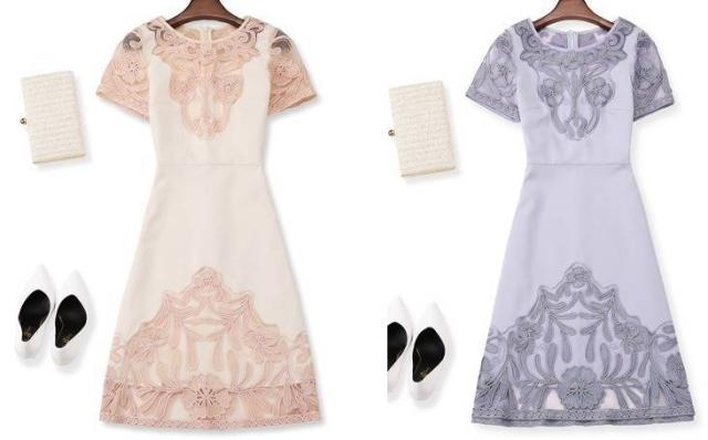 パーティードレス 刺繍 半袖 ミニ丈 2色 Aライン 花柄 フレア