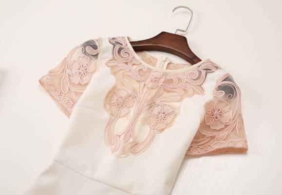 パーティードレス 刺繍 半袖 ミニ丈 2色 Aライン 花柄 フレア