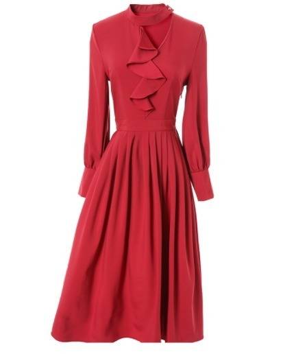 パーティードレス エレガント 非対称 Aライン２色 ミモレ丈 フリル ホルターネック 無地 長袖 パーティー 結婚式 二次会 お呼ばれ パーティードレス エレガント 非対称 Aライン2色 ミモレ丈 フリル