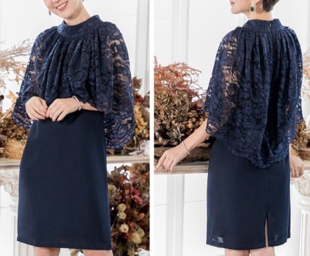 パーティードレス レース 花柄 ケープ風 ６色 膝丈 フレア フリル タイト スリット エレガント パーティー 結婚式 二次会 お呼ばれの通販は 7,965円