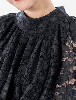 パーティードレス レース 花柄 ケープ風 6色 膝丈 フレア フリル