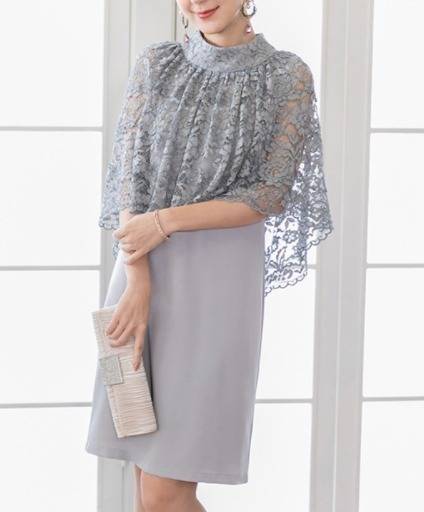 パーティードレス レース 花柄 ケープ風 6色 膝丈 フレア フリル