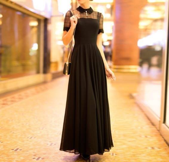 ロングドレス 黒 パーティードレス ワンピースドレス お呼ばれドレス