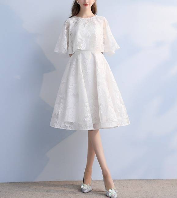 パーティドレス 総レース イブニング 3色 フレア Aライン 五分袖 フレア袖 膝丈 ミディ丈 ボートネック 透け感 無地 エレガント