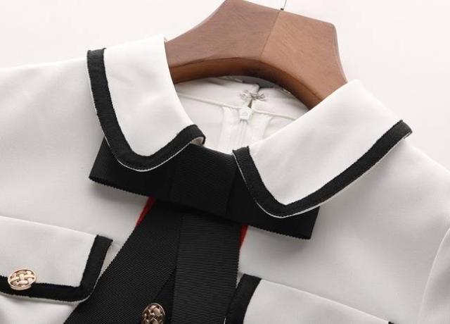 パーティーワンピース 可愛い リボン 半袖 Aライン ミニ丈 ミディ 襟