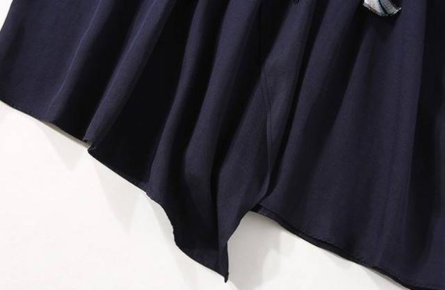 パーティーワンピース ?ネック半袖 ベルト 無地 膝下丈 ミディ丈 赤