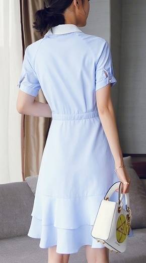 エレガントワンピース バイカラー ストラップ ミニ丈 Aライン 半袖