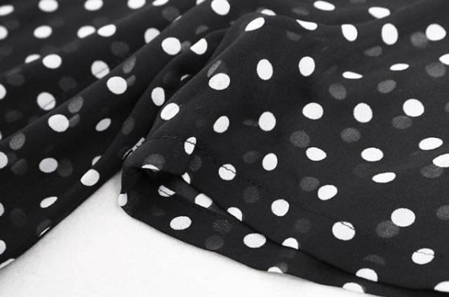 オールインワン ドット柄 水玉 シフォン ワンピース 半袖 Aライン