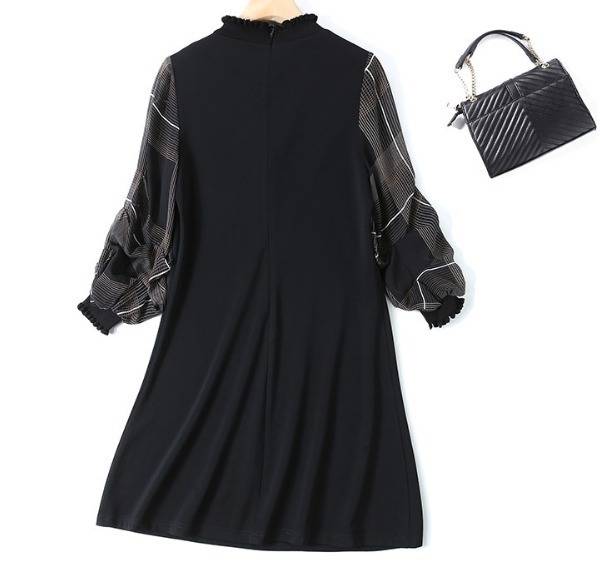 ワンピース チェック フレア Aライン フリル ハイネック フリルネック