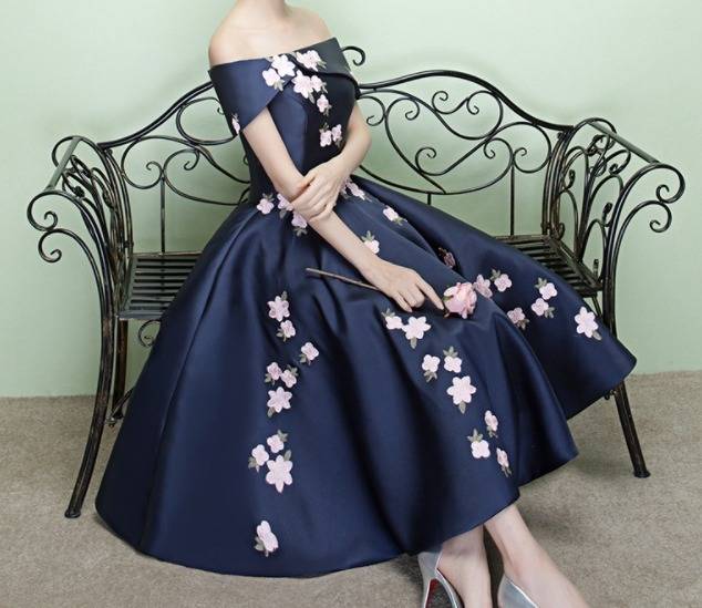 パーティードレス 可愛い 花柄 オフショルダー 4色 フレア Aライン