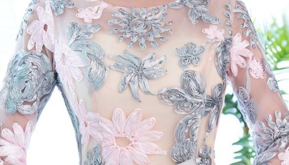 パーティードレス 3色 可愛い ミニドレス 刺繍 花柄 七分袖 膝丈