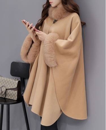 ポンチョ風スリーブコート フェイクファー ゆったり 2色 あったか