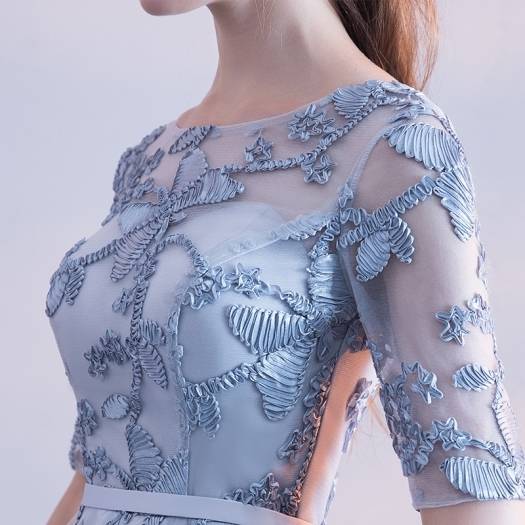 パーティードレス マリアージュドレス 春夏 結婚式 二次会 披露宴 ネイビー 大きいサイズ ひざ丈 ひざ下丈 五分袖 半袖 袖あり Aライン Xライン フレア 刺繍 レース 花柄 透け感 シースルー ラウンドネック 20代 30代 フォーマル フェミニン ガーリー パーティードレス マリアージュドレス 春夏 結婚式 二次会 披露宴