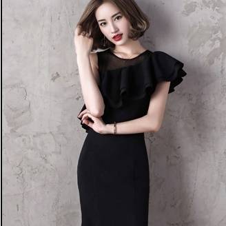 パーティードレス フリル マーメイド マキシ丈 スリット ノースリーブ クルーネック ロング 透け感 無地 エレガント パーティー 女子会 パーティードレス フリル マーメイド マキシ丈 スリット ノースリーブ