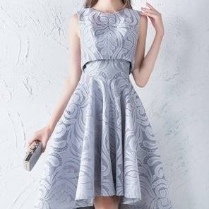 パーティードレス レース ノースリーブ Uネック フィッシュテール 膝丈 ミディ丈 フレア Ａライン フェミニン エレガント パーティー